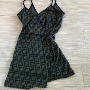 Fendi Mare Zucca wrap dress. Vintage Fendi logo coverup dress